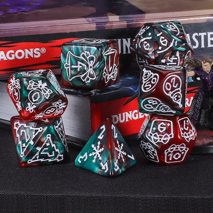 CiaraQ Polyhedral Dice Set, 6 Colors with 6 Decorative Pouches, 7 Pieces per Set, Fantasy RPG Gaming Dice/DND Dice/Role Playing Dice, Christmas Themed