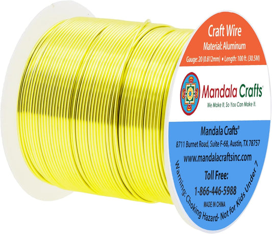 Mandala Crafts 20 Gauge Anodized Aluminum Craft Wire for Jewelry Making - 100 FT Colored Flexible Yellow Green Wire - Bendable for Bonsai Armature Crafting Sculpting - Crafty Corner