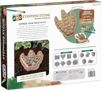 MindWare Paint Your Own Stepping Stone: Dinosaur Footprint – Weather-Resistant 8.5-inch x 10-inch Stepping Stones Kids Craft Kit - Includes Paint, Brushes and Instructions – Ages 8 and Up