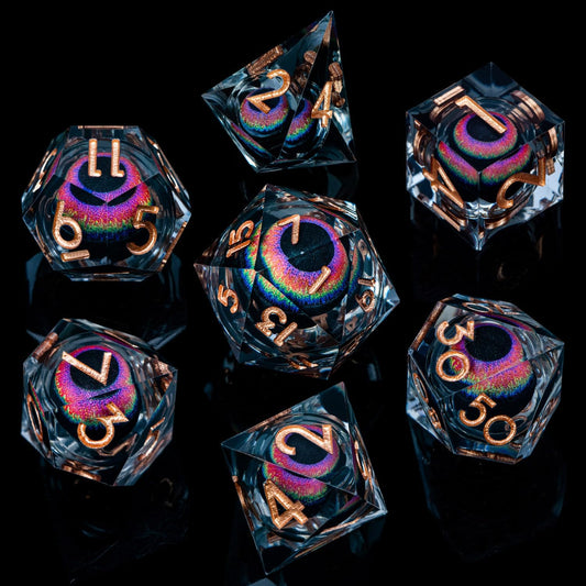 ARUOHHA DND Dragon Eye Dice Liquid Core Resin Sharp Edged Dice Set with Gift Box, RPG Role Playing Game Polyhedral Handmade D and D Dice D20 D12 D10 D8 D6 D4