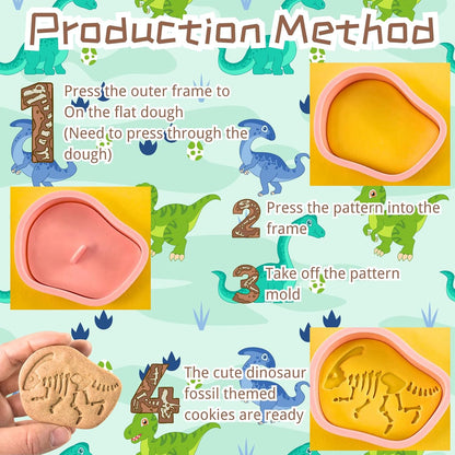 Dinosaur Fossil Cookie Cutter Set – 8pcs 3D Plastic Cookie Stamps – Fun Dino Skeleton Cookie Molds – Food Grade Kids Baking Set for Dinosaur-Themed Cookies, Cakes & Treats