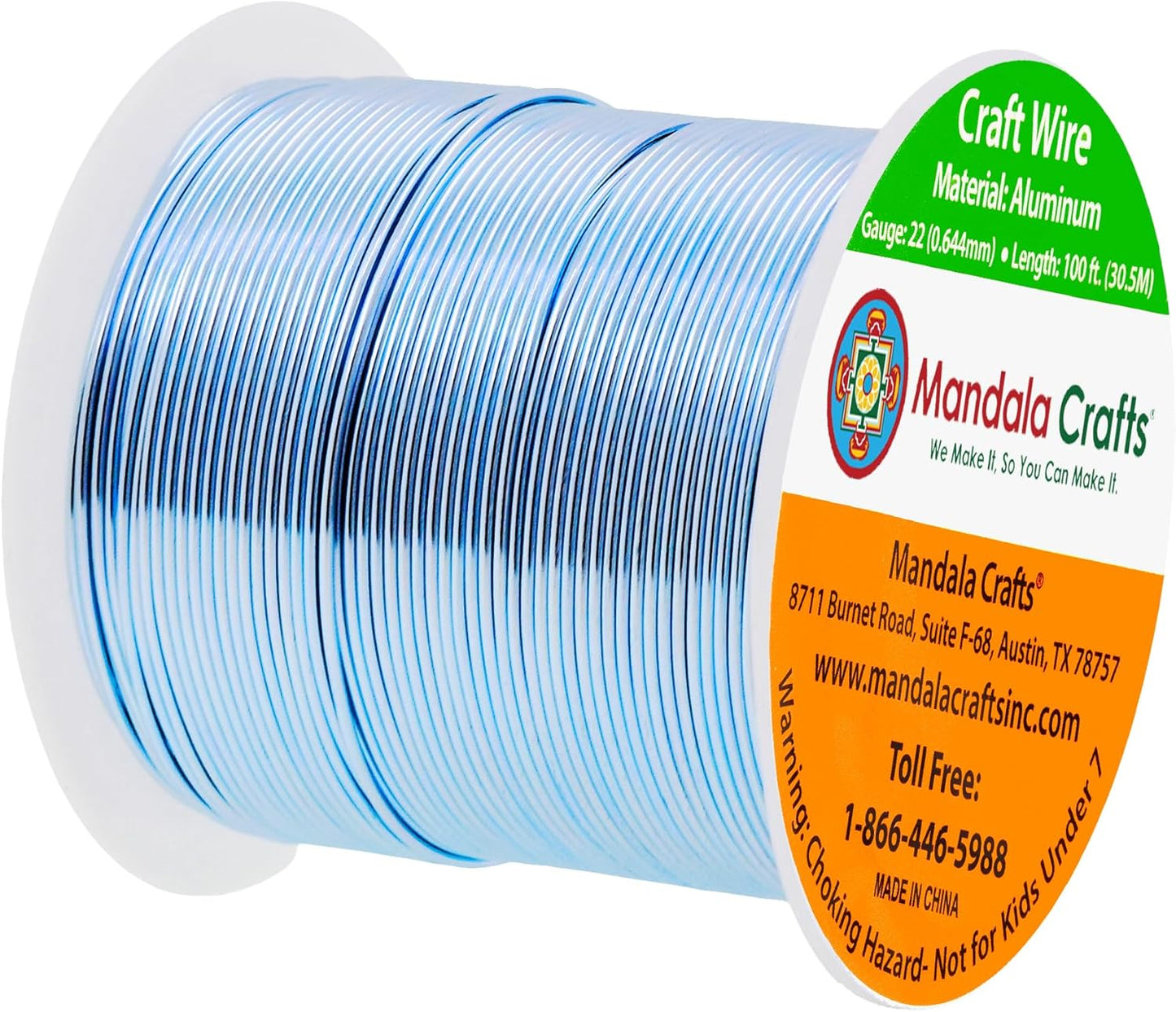 Mandala Crafts 22 Gauge Anodized Aluminum Craft Wire for Jewelry Making - 100 FT Colored Flexible Ice Blue Wire - Bendable for Bonsai Armature Crafting Sculpting - Crafty Corner