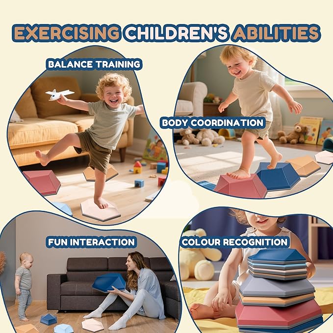 Kids Stepping Stones 8PCS for Balance & Motor Skill Development, Versatile Coordination Training Blocks for Play and Learning