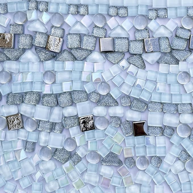 LITMIND 1.1LB Silver White Mixed Irregular Crystal Glass Mosaic Tiles for Crafts - Perfect for Mosaic Art Projects, Puzzles, and Home Décor