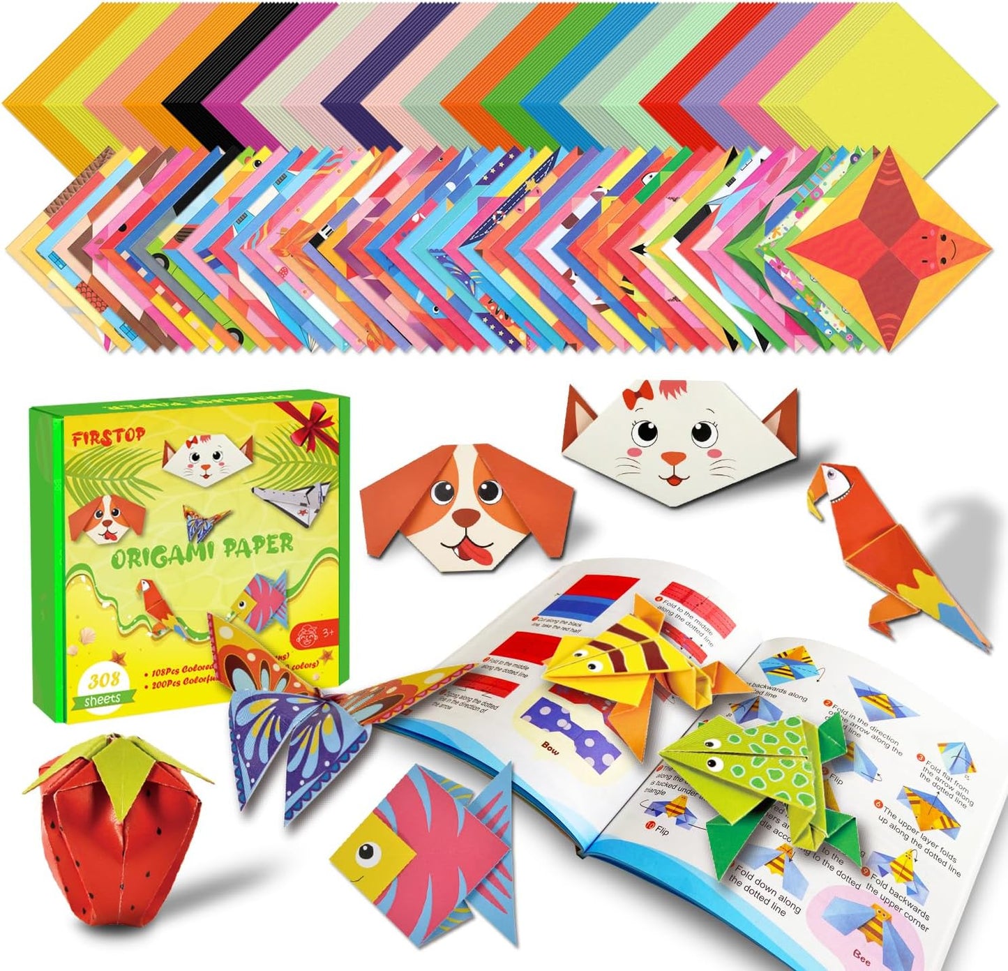 308 Sheets Origami Paper Kit, 5.5inch Craft Origami Set for Kids Ages 5-12, with 54 Patterns & Guiding Book for Beginners, Art Projects for Children Adult, Birthday Christmas Gifts for Boys&Girls - Crafty Corner