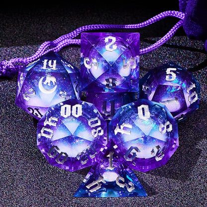 Dark Moon Liquid Core DND Dice Set for Role Playing Games, Polyhedral Dungeons and Dragons Dice Set with Gift Box, Full Liquid Core Resin Sharp Edge D&D Dice Set (InkBlueDice)