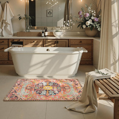 Lahome Bohemian Floral Medallion Runner Rug - 2x4 Hot Pink Bathroom Rug Runner, Machine Washable Non-Slip Hallway Mat Indoor Laundry Accent Carpet Runners for Kitchen Living Bedroom RV, Fuchsia/Multi