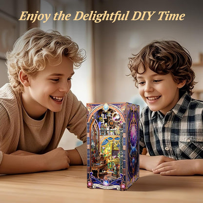 3D Wood Puzzle Book Nook Kit, Fantasy Store Bookshelf Insert with LED Lights, DIY Magical Miniature Bookend Décor for Display, Unique Craft Gift for Adults and Teens (Fantasy Store)