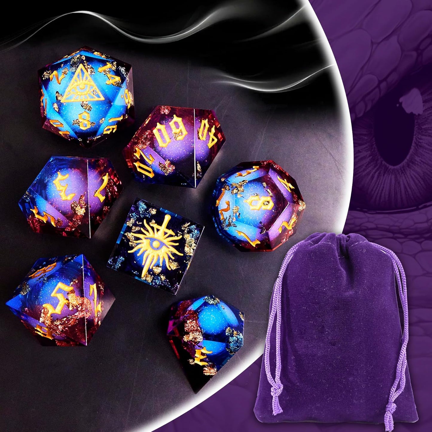 The Eye of Mystery Liquid Core DND Dice Set – Unique Resin Dice Set for Dungeons & Dragons – Red Blue Galaxy Dice Set for D&D Gifts