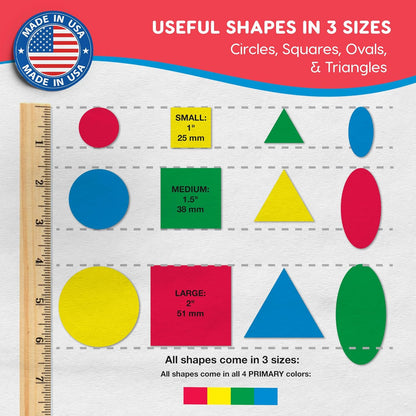 Basic Shapes 1: Circles, Triangles, Squares, Ovals, 676 Pieces US Made Card Stock Punch Out Geometric Shapes in 3 Sizes and 4 PRIMARY Colors for Math, Pattern Play and DIY Crafting - Crafty Corner