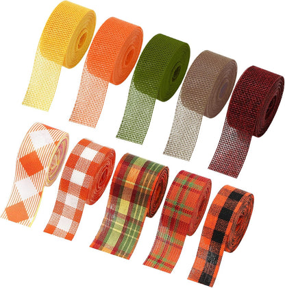 10 Rolls 50 Yard Fall Plaid Burlap Ribbon Rolls 1 Inch Autumn Gift Wrapping Ribbon Decorative for DIY Crafts Wreath Bow Making Supplies Home Decor - Crafty Corner