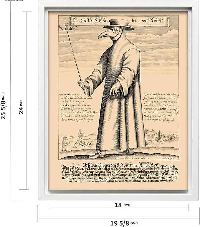 Poster Master Doctor Schnabel from Rome Canvas - Retro Plague Doctor Print - Medieval Art - Gift for Men & Women - Great Wall Decor for Dorm, Living Room or Bedroom - 18x24 White Framed Canvas
