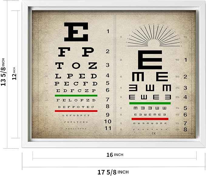 Poster Master Vintage Eye Chart Canvas - Retro Vision Test Print - Medical Art - Gift for Men, Women & Doctor - Optical Wall Decor for Office, Hospital or Clinic - 12x16 White Framed Canvas