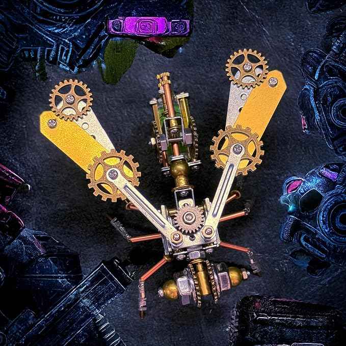 Mechanical Bee Model Metal Insect Bug Sculpture Steampunk, 3D Puzzle Making Kit,Hobby Kit Fun Crafts,Cool for Birthday(Mechanical Bee B)