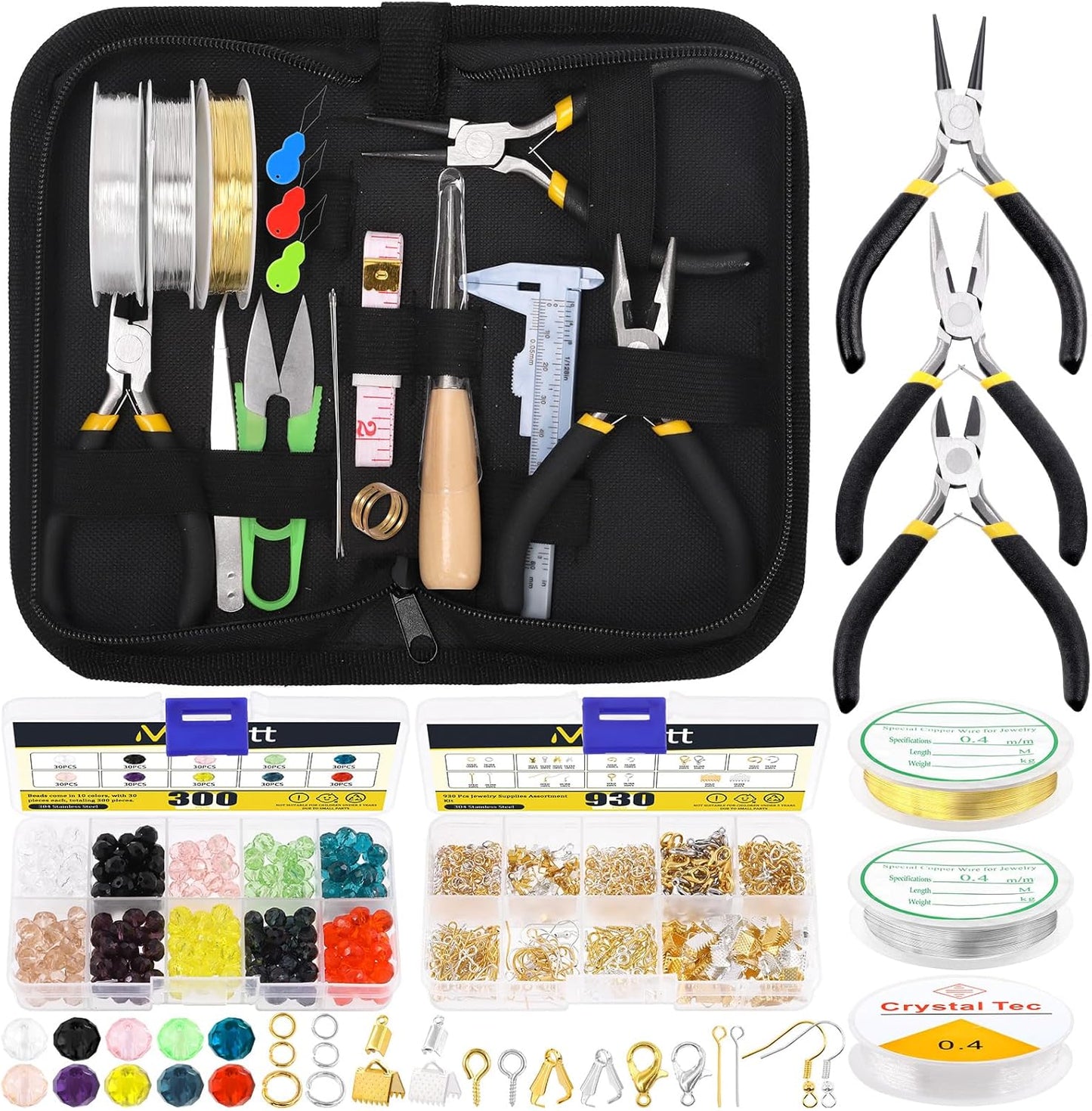 Mardatt 1250Pcs Jewelry Making Supplies Kit Includes 10 Colors 8mm Crystal Beads, Jewelry Pliers, Wires, Jump Ring Opener, Tweezers, Awl, Thimble Ring Jewellry Accessories for Jewellry Repair - Crafty Corner