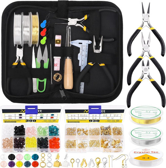 Mardatt 1250Pcs Jewelry Making Supplies Kit Includes 10 Colors 8mm Crystal Beads, Jewelry Pliers, Wires, Jump Ring Opener, Tweezers, Awl, Thimble Ring Jewellry Accessories for Jewellry Repair - Crafty Corner