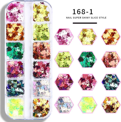 Thanksgiving Glitter Maple Leaf Nail Sequins Holographic Laser Mixed Color Fall Nail Flakes Design Nail Charms 3D Confetti Nail Art Stickers Maple Leaves Nail Glitter Sequins for Women