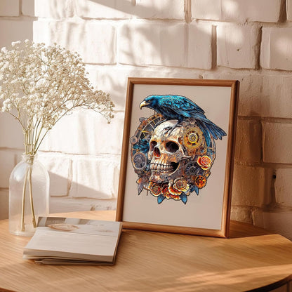 KAAYEE Wooden Puzzles for Adults, 3D Visual Effect Raven & Mechanical Skull Wooden Jigsaw Puzzle Unique Shape Wood Puzzle Adult, 3D Effect Flat Puzzle Birthday Family Games (M-11.4 * 10.1in-175pcs)