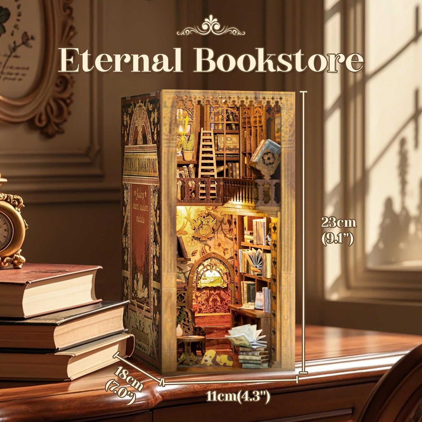 CUTEBEE Book Nook Kit - DIY Miniature House Dollhouse Kit for Adults and Teens, Booknook Tiny House Bookshelf Decor 3D Wooden Puzzle, Gifts for Family, Friends Eternal Bookstore