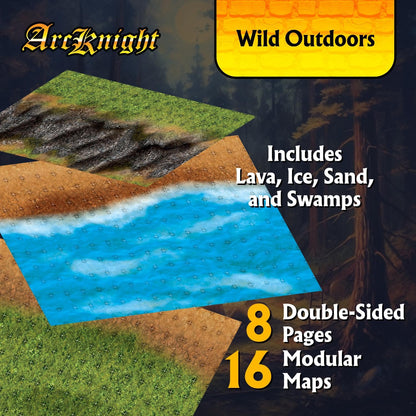 Arcknight The Wild Outdoors Roleplaying Battlemaps; 16 Modular RPG Maps in 8 Double-Sided Pages, 1" Square Grid, Modular & Versatile Design for Tabletop Gaming - for Dungeons & Dragons, Pathfinder