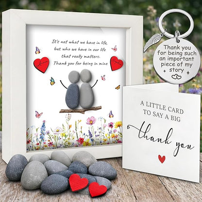 Bestfriend Gifts for Women, Pebble Art Bestie Frame Wall Art, Thank You Soul Sister Keychain, Appreciation Birthday Friendship Gifts for Sisters, BFF, Besties, Friends, Valentines Day Decor S93-47