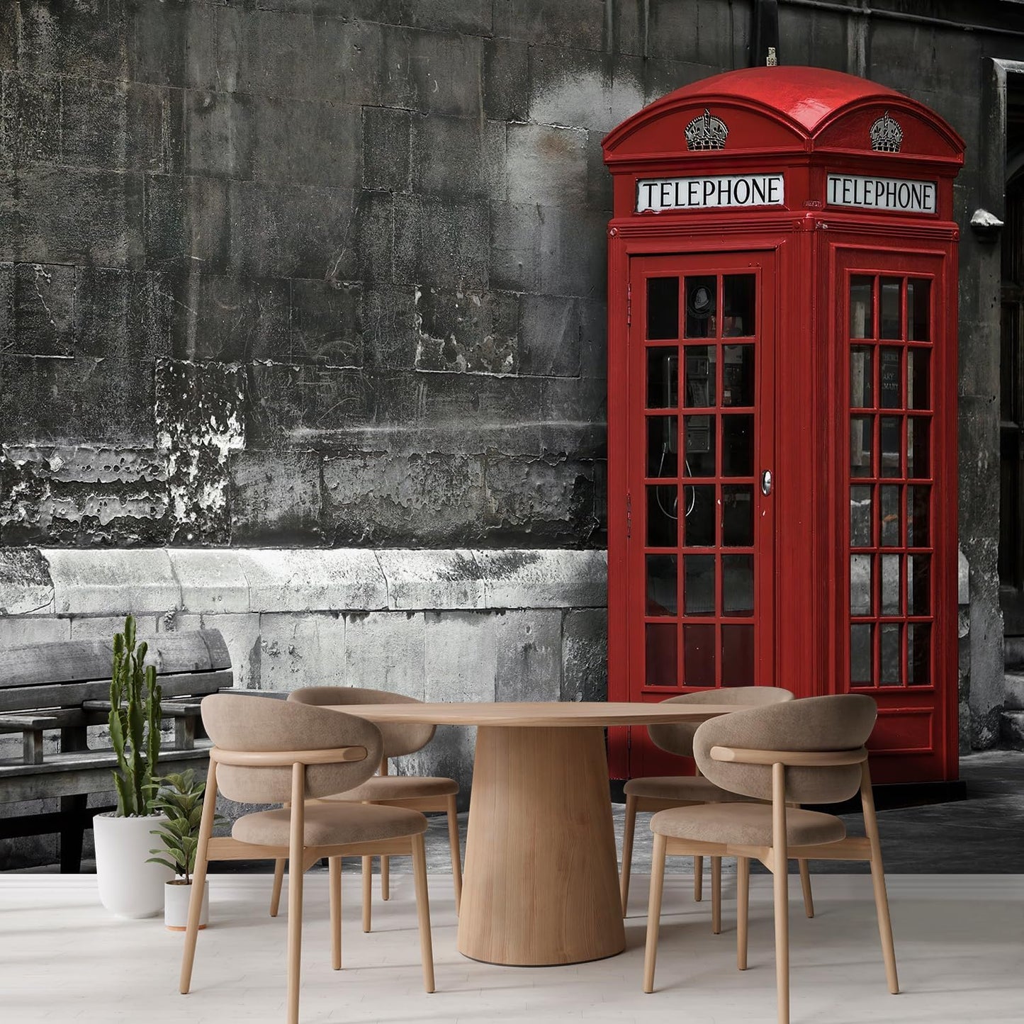 wall26 Wall Sticker/Wall Mural British Phone Booth in London, Not Peel and Stick, Non-Woven Wallpaper Decorative for Bedroom, Living Room,Office - 120x192 inches