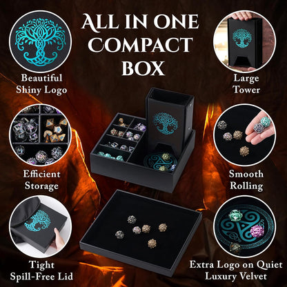 Dice Tray and Dice Tower for DND and RPG - All-in-One Game Roamer Tray & Large Tower for Random Rolls - Stores Your Sets, Mini's and More Compatible with D&D (Blue Tree)
