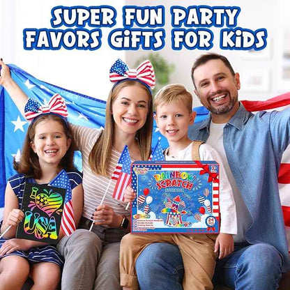Party Favors for Kids: 24 Pack 4th of July Rainbow Scratch Art Notebook Classroom Supplies Bulk for Girls Boys Goodie Bags Stuffers, Independence Day Party Gift Kid Crafts