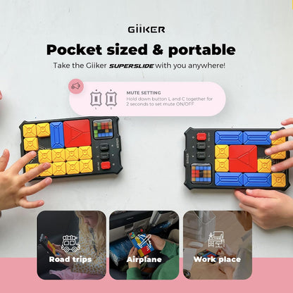 GiiKER Super Slide Puzzle Games, Original 500+ Challenges Brain Teaser Puzzle, Toys for Kids, Travel Games Birthday Gifts Easter Basket Stuffers for Boys Girls, Activities for Road Trips-Baby Pink