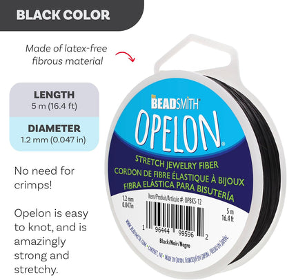 The Beadsmith Opelon Stretch Cord – Elastic Beading Fiber, Black, 1.2 mm Diameter, 5 Meters (16.4 ft) Spool