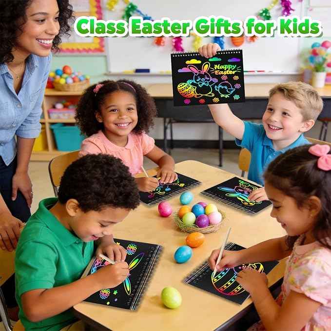 Scratch Art Party Favors for Kids 8-12: 24 Pack Rainbow Scratch Art Notebook, Easter Basket Stuffers, Coloring Books Goodie Bags Stuffers for Kid, Bulk Classroom Birthday Gifts for Student