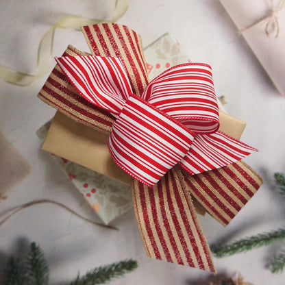 CT CRAFT LLC Red and White Stripe Wired Ribbon – 2.5" Wide x 10 Yards Long Decorative Fabric Ribbon for Crafts, Gift Wrapping, and Holiday Décor - Crafty Corner