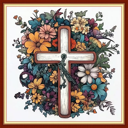 Joyhoor Cross Stitch Kits for Beginners Stamped Cross-Stitch Supplies Needlework preprint Embroidery Kits for Adults DIY Needlepoint Kits Embroidery Patterns 11CT-Cross Flowers 18x18 inchs