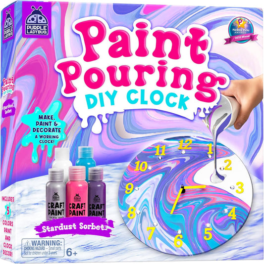 Paint Pouring DIY Clock Kit - Complete Decorate & Painting Kit for Kids 6-8 - Creative Arts & Crafts for Girls Age 10-12 - Christmas Boys & Girls Gifts 8-12 Years Old - Tween & Teen Girl Gifts Ideas - Crafty Corner