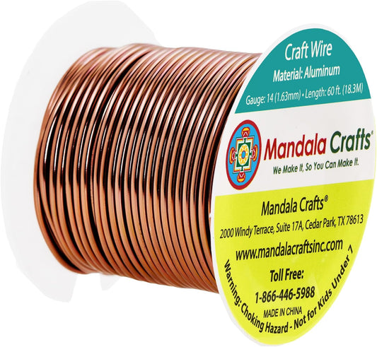 Mandala Crafts 14 Gauge Anodized Aluminum Craft Wire for Jewelry Making - 60 FT Colored Flexible Brown Wire - Bendable for Bonsai Armature Crafting Sculpting - Crafty Corner