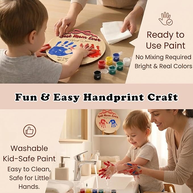 10'' Best Mom Ever Hand Down DIY Handprint Art Kit with Non-Toxic Paints Sentimental Family Keepsake, Toddler Crafts for Mother's Day, Mom Birthday Gifts from Kids, To Mom Keychain Message Gifts