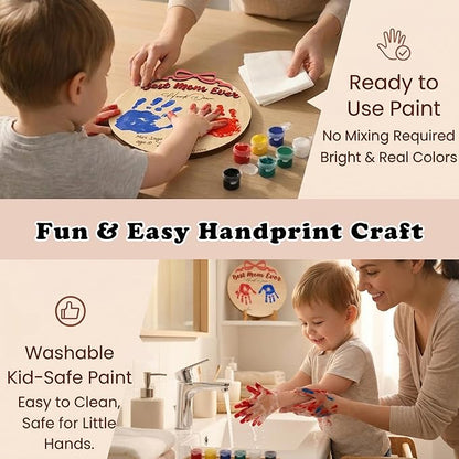 10'' Best Mom Ever Hand Down DIY Handprint Art Kit with Non-Toxic Paints Sentimental Family Keepsake, Toddler Crafts for Mother's Day, Mom Birthday Gifts from Kids, To Mom Keychain Message Gifts