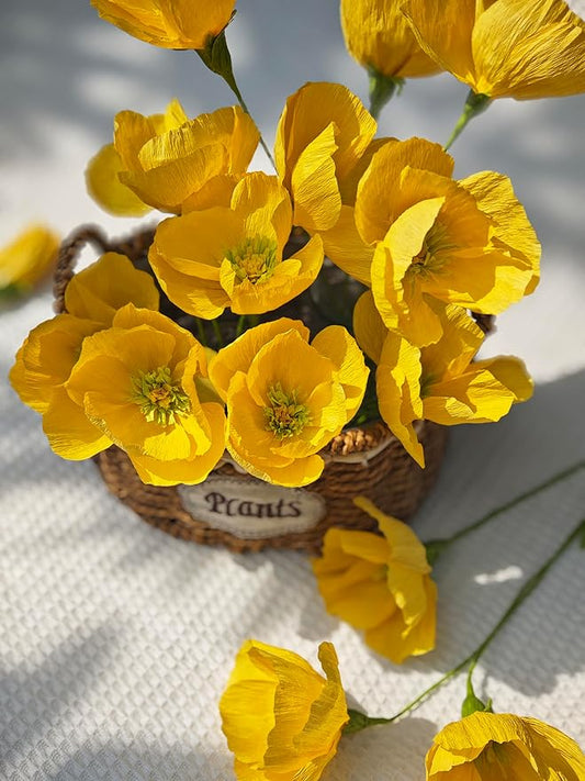 Crepe Paper Poppy Flower DIY Making Kit 24 pcs (Yellow)