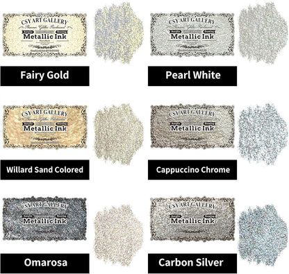 CSY art gallery Metallic -Pearlescent-Glitter Acrylic Ink -Shining Calligraphy Paint -Silver, Rose Gold Rich Pigments Perfect for Artists, Canvas, Rocks, Wood, Fabric, Ceramic (Galaxy Starlight Set) - Crafty Corner