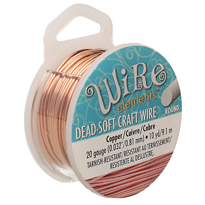 The Beadsmith Wire Elements Craft Wire – Tarnish Resistant, Soft Temper, Round, Copper Color – 0.81mm, 20 Gauge, 10 Yard Spool – Jewelry Making, Wire Wrapping, Floral, & Other DIY Crafts