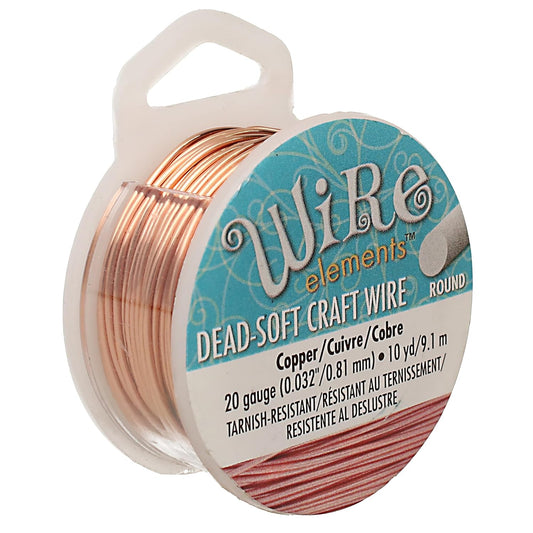 The Beadsmith Wire Elements Craft Wire – Tarnish Resistant, Soft Temper, Round, Copper Color – 0.81mm, 20 Gauge, 10 Yard Spool – Jewelry Making, Wire Wrapping, Floral, & Other DIY Crafts