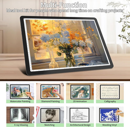 Phylosal Rechargeable A3 LED Light Pad for Diamond Painting, Ultra-Thin Magnetic Tracing Light Box for Drawing, Diamond Art Light Board with Side Button, Super Bright Light Table for Sketching (Black)