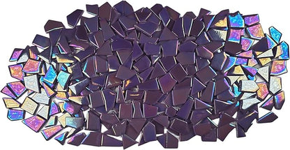 Irregular Glass Mosaic Tiles Bulk 500g Glossy and Iridescent Mosaic Glass Tiles for DIY Projects and Arts and Crafts Solid Colors and Mixes (Iridescent Purple)