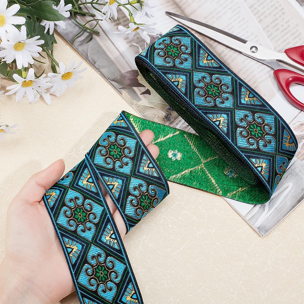 PH PandaHall 7 Yards Jacquard Ribbon Trim 2 Inch Boho Embroidered Woven Lace Ribbon Fabric Vintage Flowers Straps Fabric Bias Tape for Bohemian Persian Clothes Bag Holiday Christmas Decor Gift Wrap - Crafty Corner