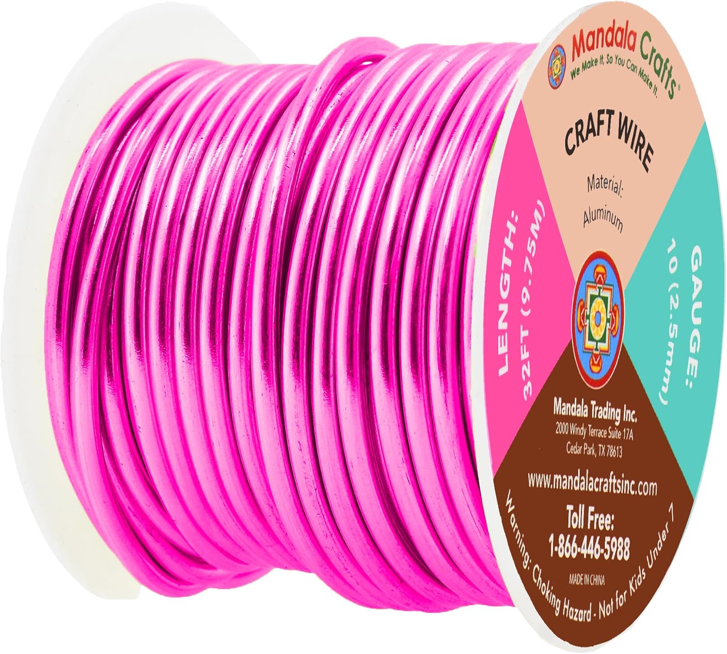 Mandala Crafts 10 Gauge Anodized Aluminum Craft Wire for Jewelry Making - 32 FT Colored Flexible Hot Pink Wire - Bendable for Bonsai Armature Crafting Sculpting - Crafty Corner