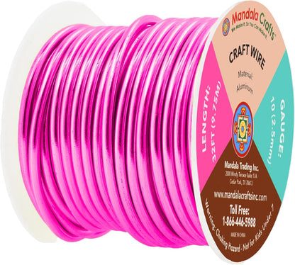 Mandala Crafts 10 Gauge Anodized Aluminum Craft Wire for Jewelry Making - 32 FT Colored Flexible Hot Pink Wire - Bendable for Bonsai Armature Crafting Sculpting - Crafty Corner