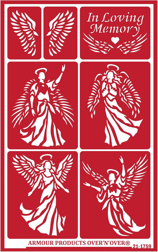Over'N'Over Reusable Glass Etching Stencils – Durable Self-Stick Designs for Glass, Mirrors, and Ceramics with Armour Etch Cream – 5” x 8” Stencil Sheet - Angels