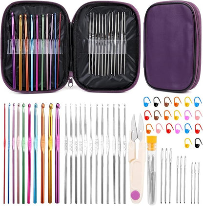 IMZAY 54 Pcs Crochet Hooks Set, 0.6mm-6.5mm Crochet Needles for Yarn Crochet Kits for Beginners, Ergonomic Crochet Hooks with Knitting Accessories, Crochet Supplies, Knitting Needles for Crocheters