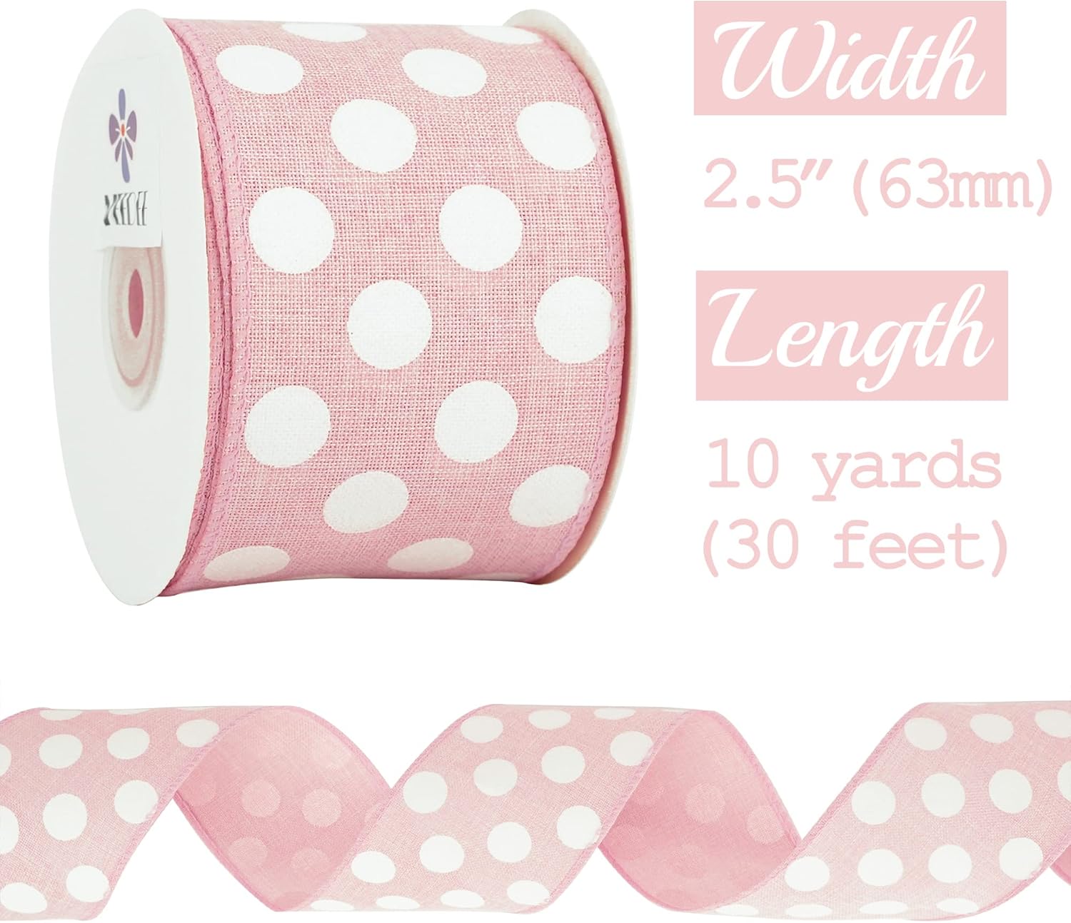 MEEDEE Pink Polka Dot Ribbon - 2.5 inch Wired Ribbon for Baby Girl Wreaths & Crafts, 10 Yards - Crafty Corner