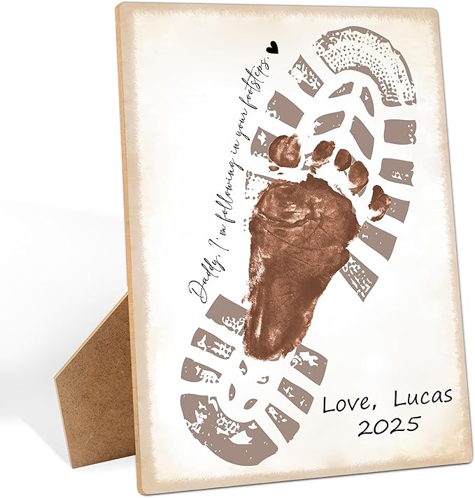 Daddy I'm Following In Your Footsteps Footprint Keepsake Making Sign with Stand 9x12", Fathers Day Crafts for Classroom Family Activities, Fathers Day Birthday Gifts for Dad from Daughter Son Wife
